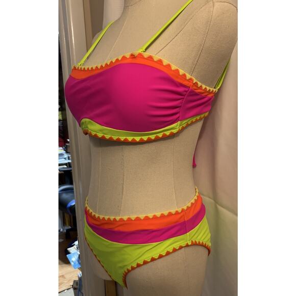 Sexy body 2-piece Color Block ,High Cut,Mid Waisted,Bandeau Adjustable Straps M - Picture 10 of 14